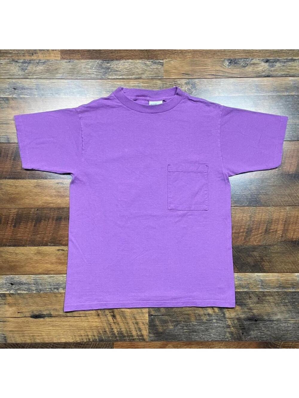 Vintage 90s Purple Pocket T Blank Single Stitch Shirt Size Small Made in USA